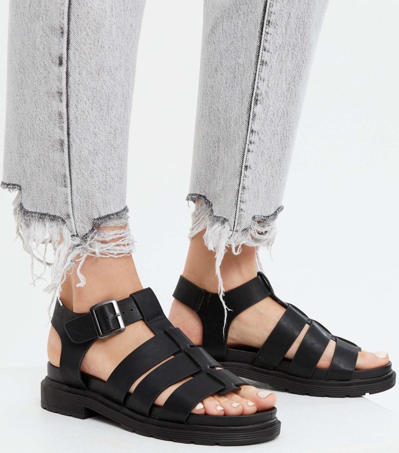 Black Caged Chunky Sandals Image 2