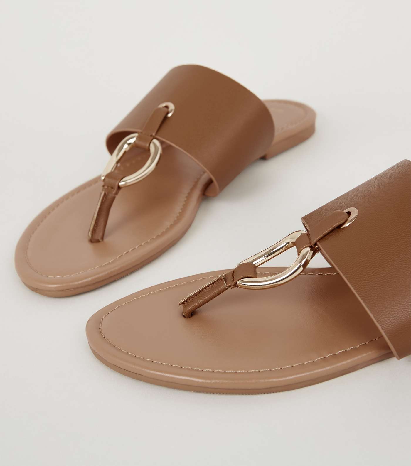 Tan Leather-Look Ring Strap Flip Flops Image 4