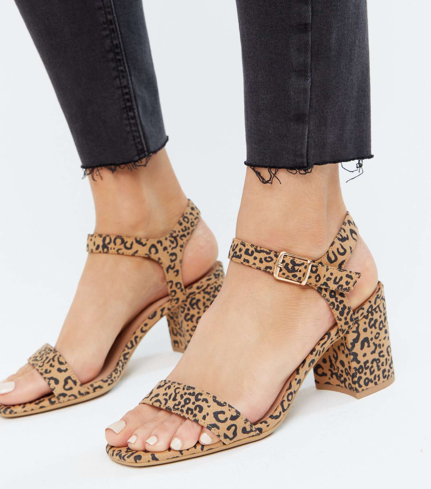 Wide Fit Stone Leopard Print Block Heel Sandals Image 2