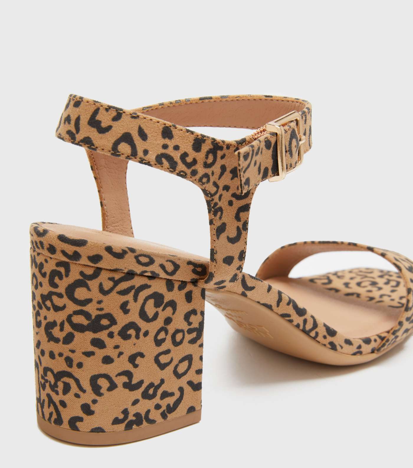 Wide Fit Stone Leopard Print Block Heel Sandals Image 4