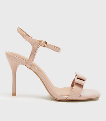 Wide Fit Cream Patent Bow Stiletto Heel Sandals