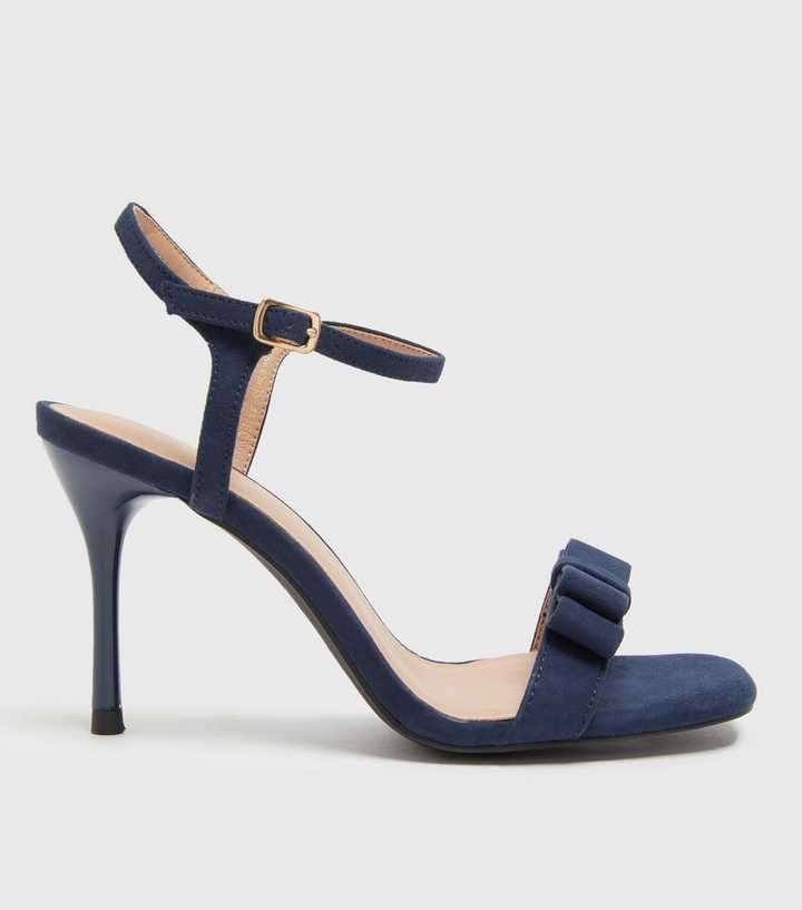 Wide Fit Navy Suedette Bow Stiletto Heel Sandals