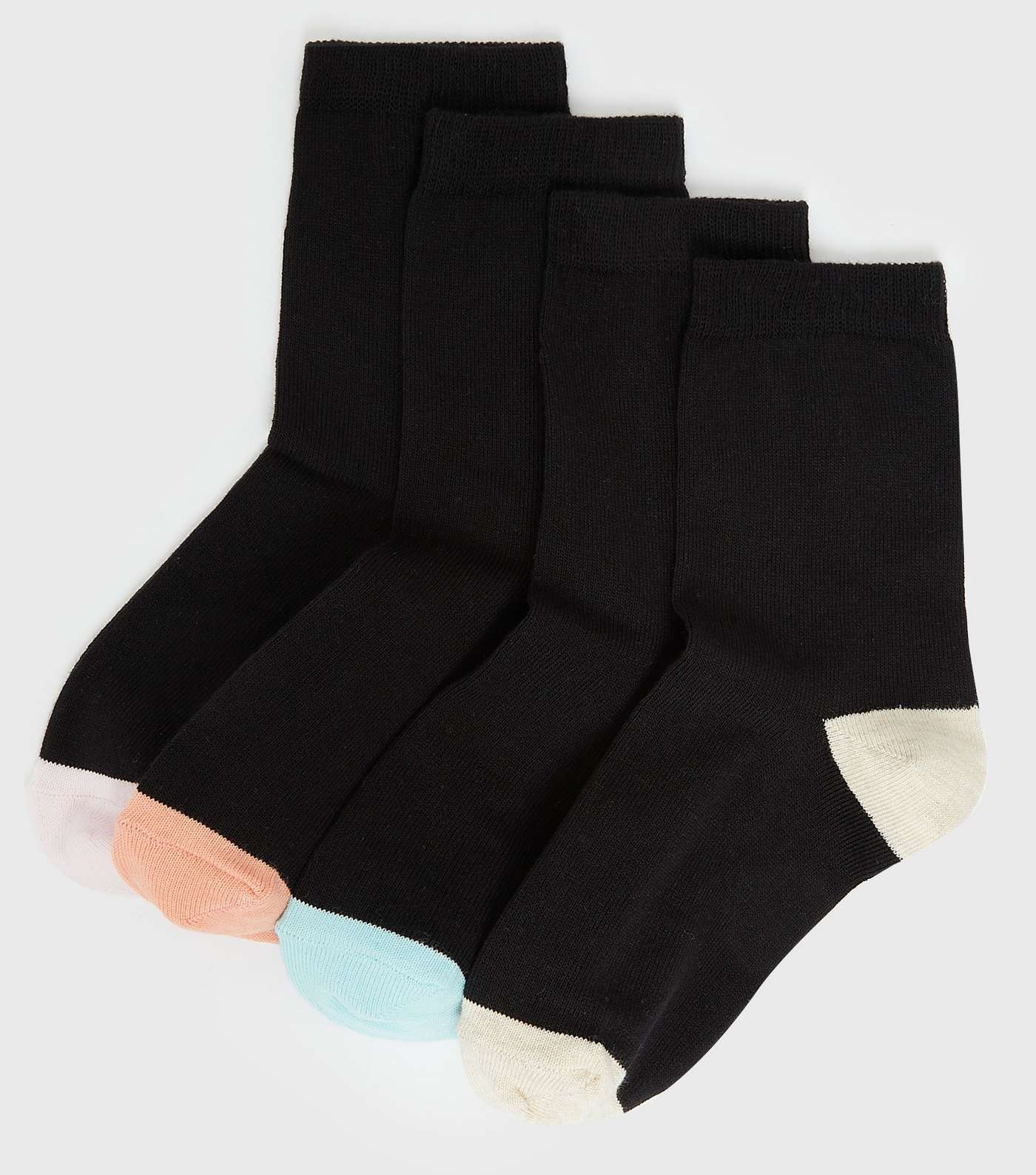 Girls 4 Pack Black Colour Block Ankle Socks