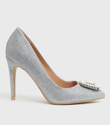 Silver sale embellished shoes