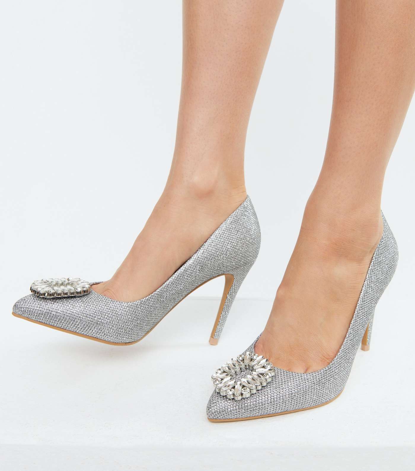 Silver Gem Embellished Stiletto Heel Court Shoes Image 2