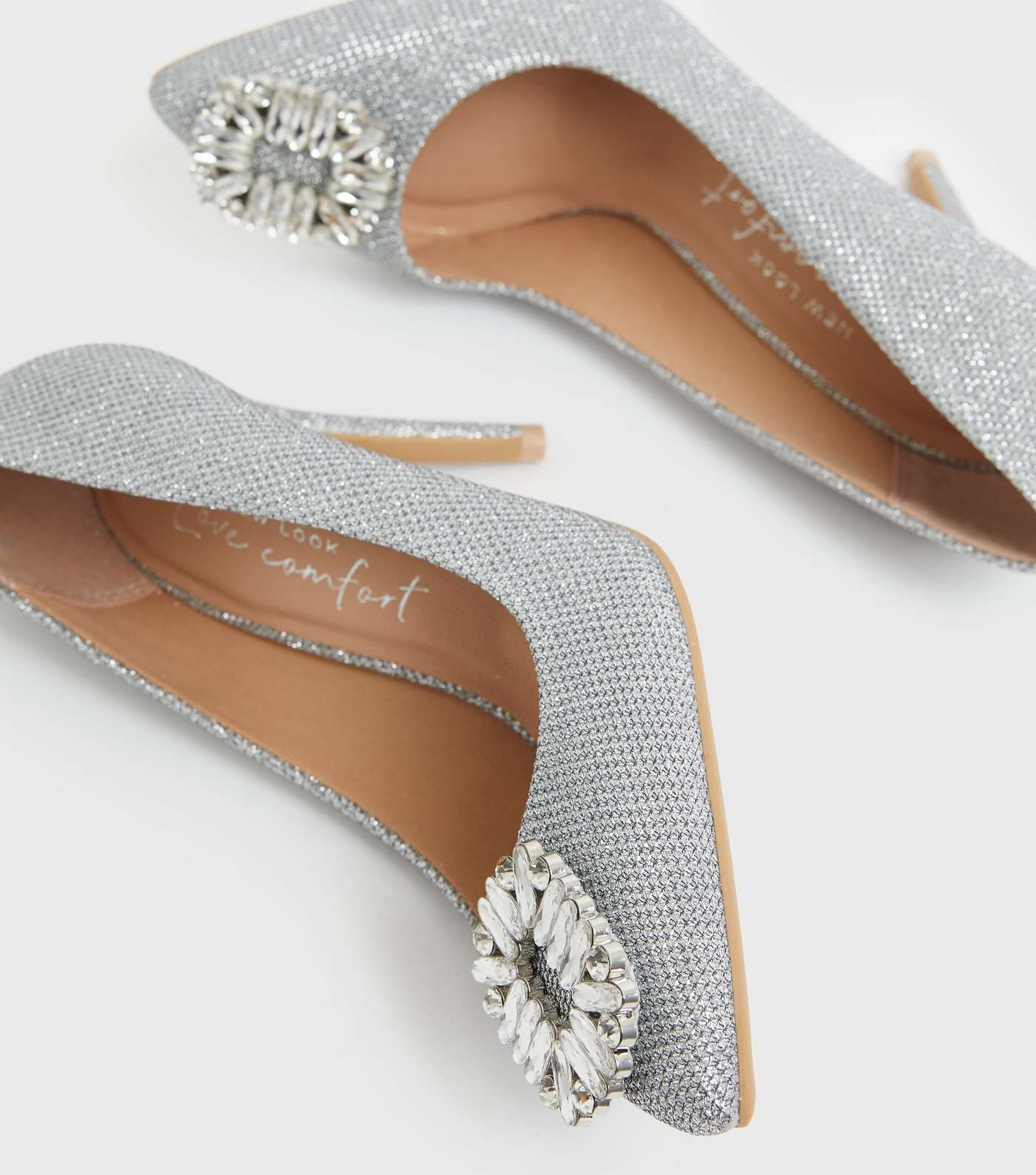 Silver Gem Embellished Stiletto Heel Court Shoes Image 4
