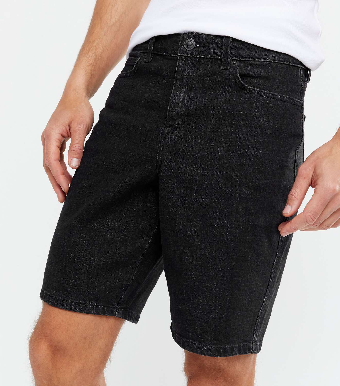 Black Denim Relaxed Fit Shorts Image 3