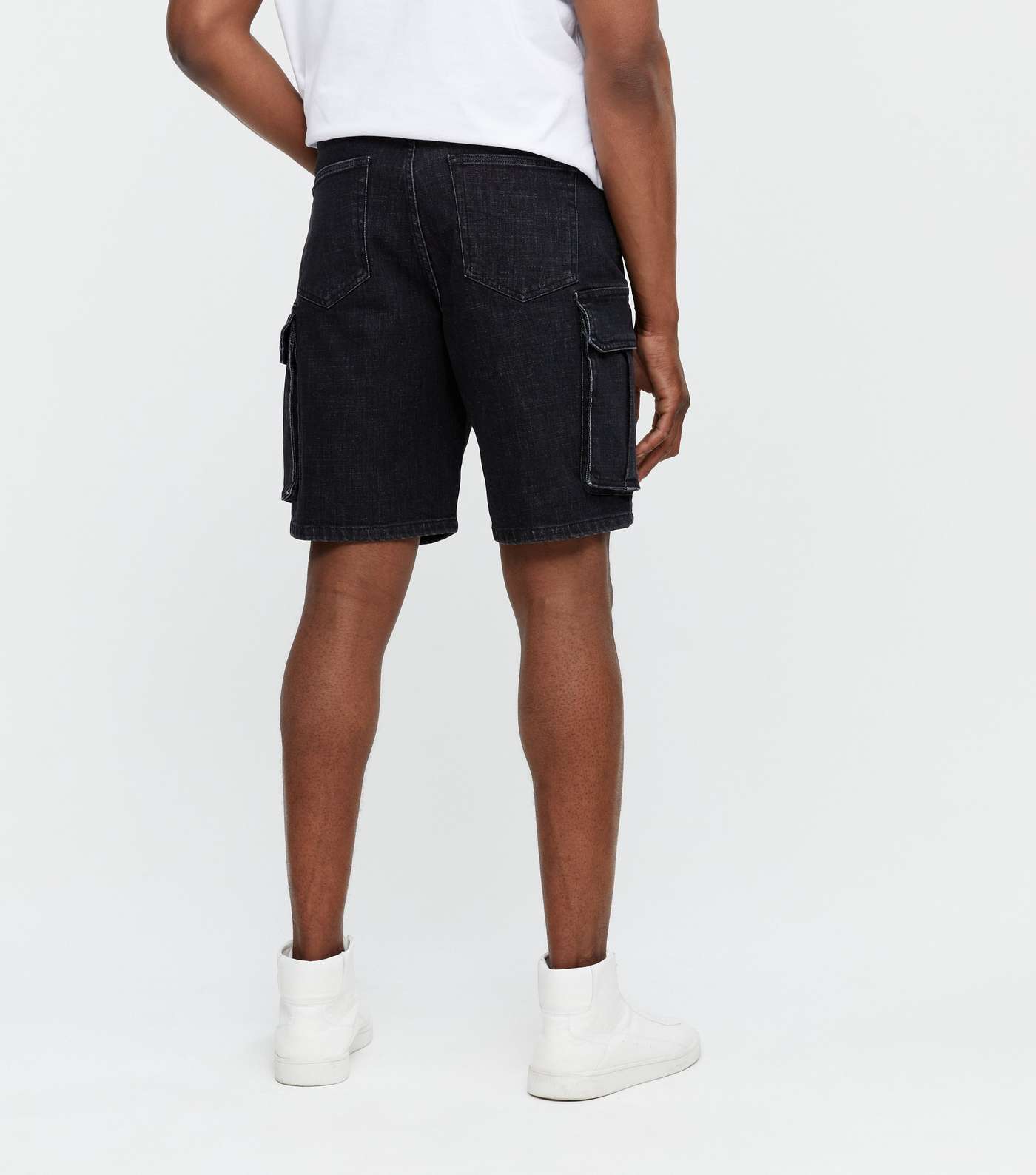 Black Denim Relaxed Fit Cargo Shorts Image 4
