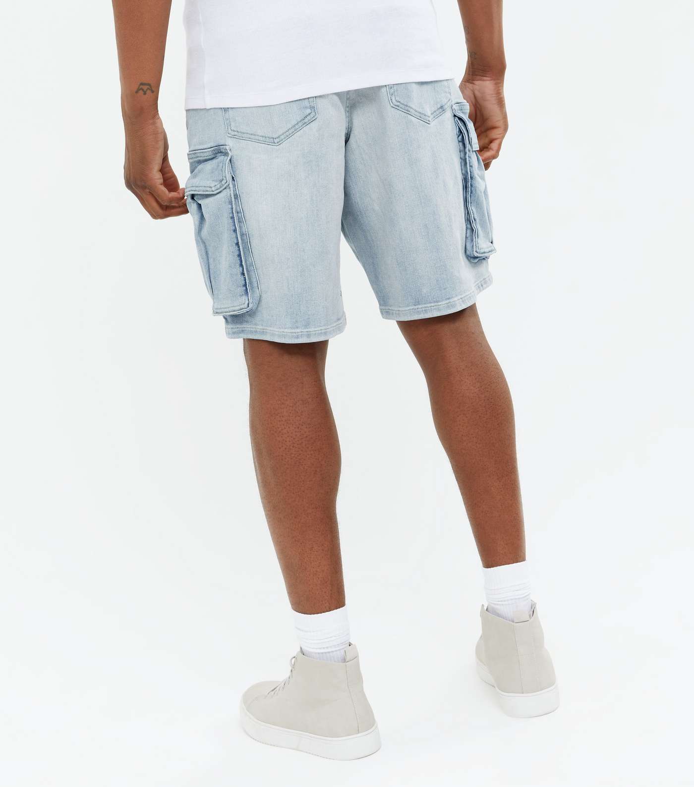 Pale Blue Denim Relaxed Fit Cargo Shorts Image 4