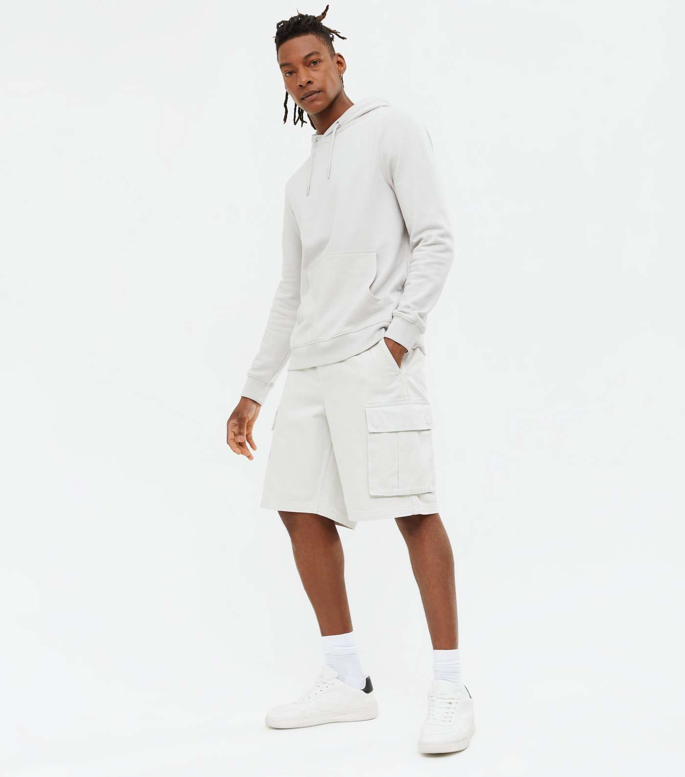 Pale Grey Twill Relaxed Fit Cargo Shorts