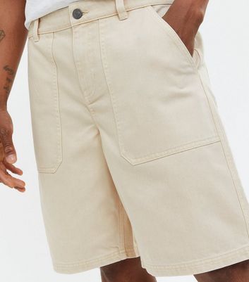 Men's Stone Twill Relaxed Fit Worker Shorts New Look