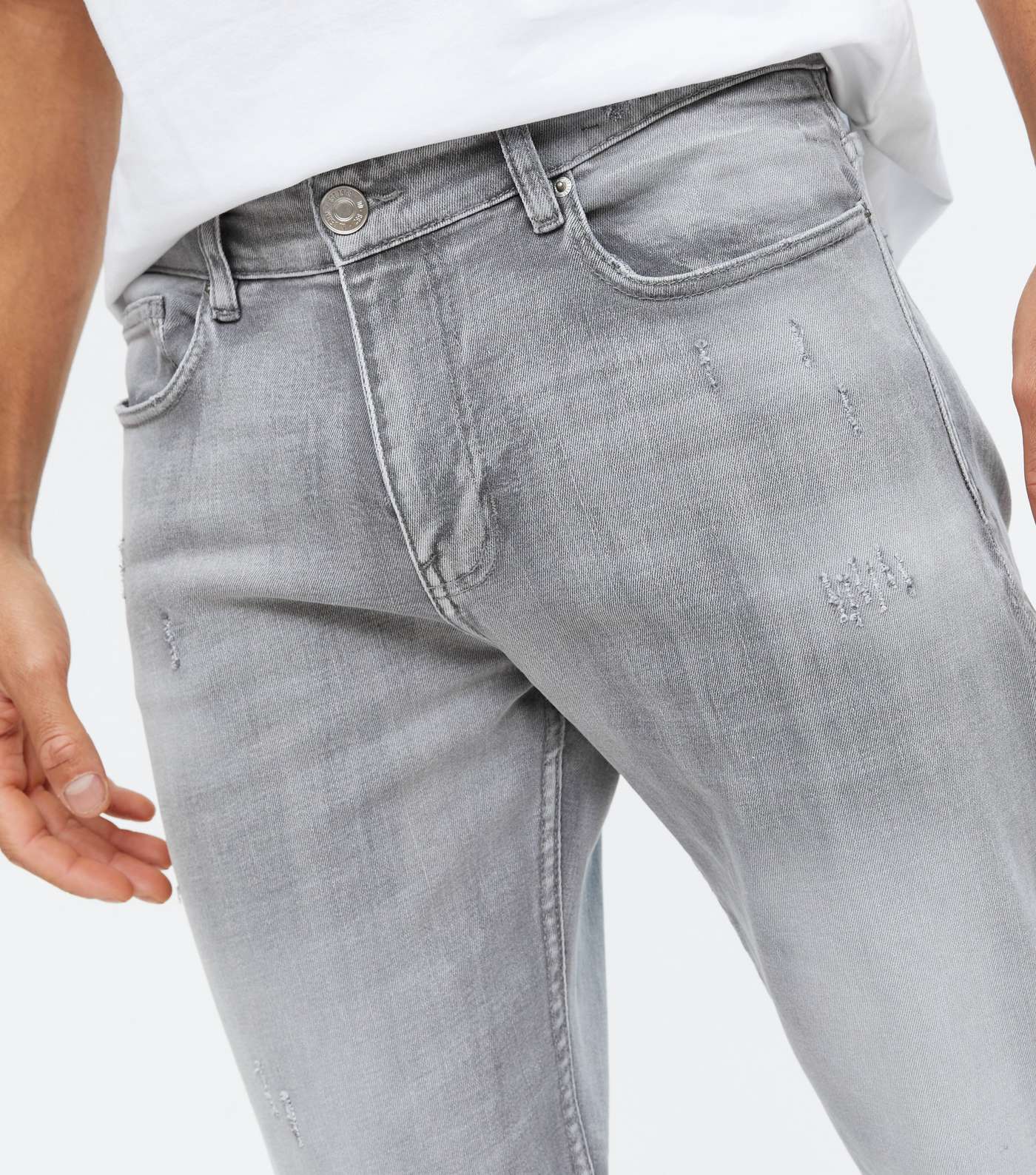 Grey Ripped Crop Slim Fit Jeans Image 3