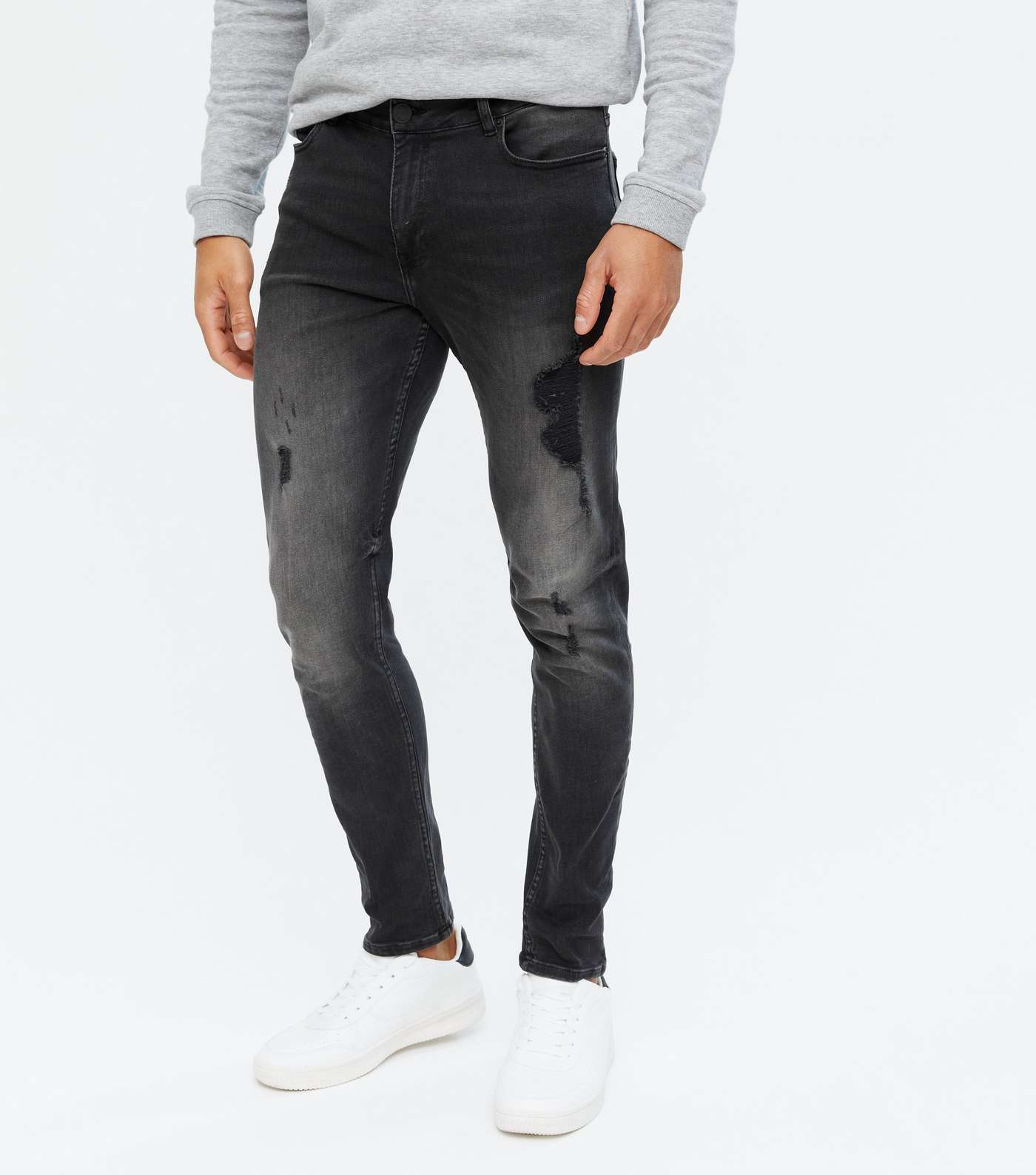 Black Washed Ripped Skinny Fit Jeans Image 2