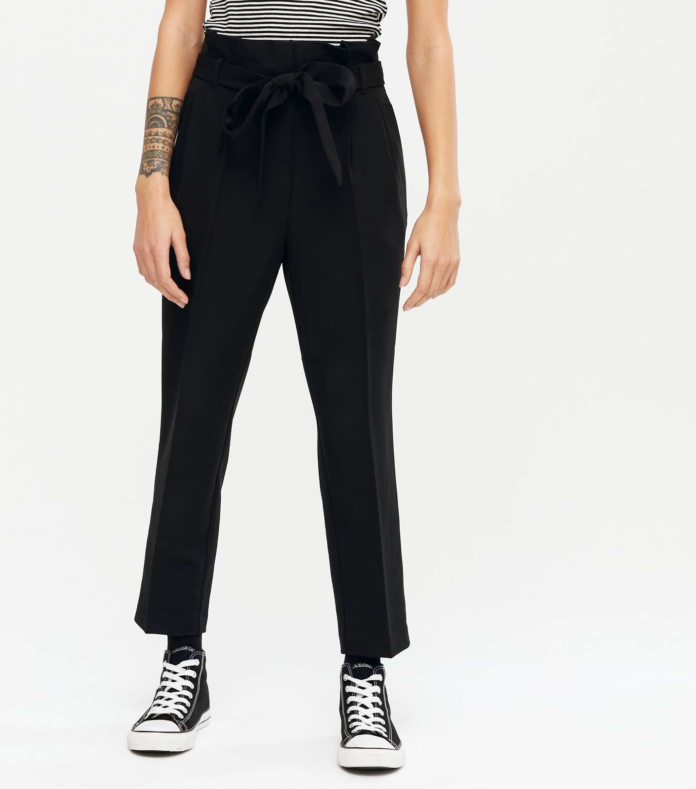 Petite Black Belted High Waist Trousers Image 2