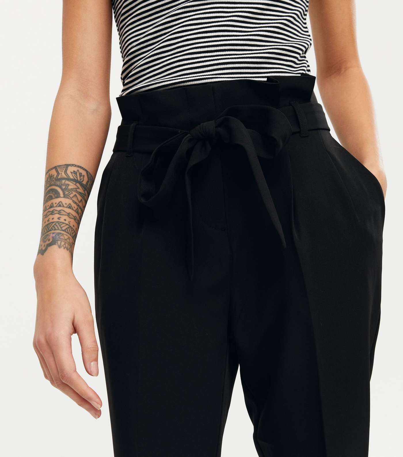 Petite Black Belted High Waist Trousers Image 4