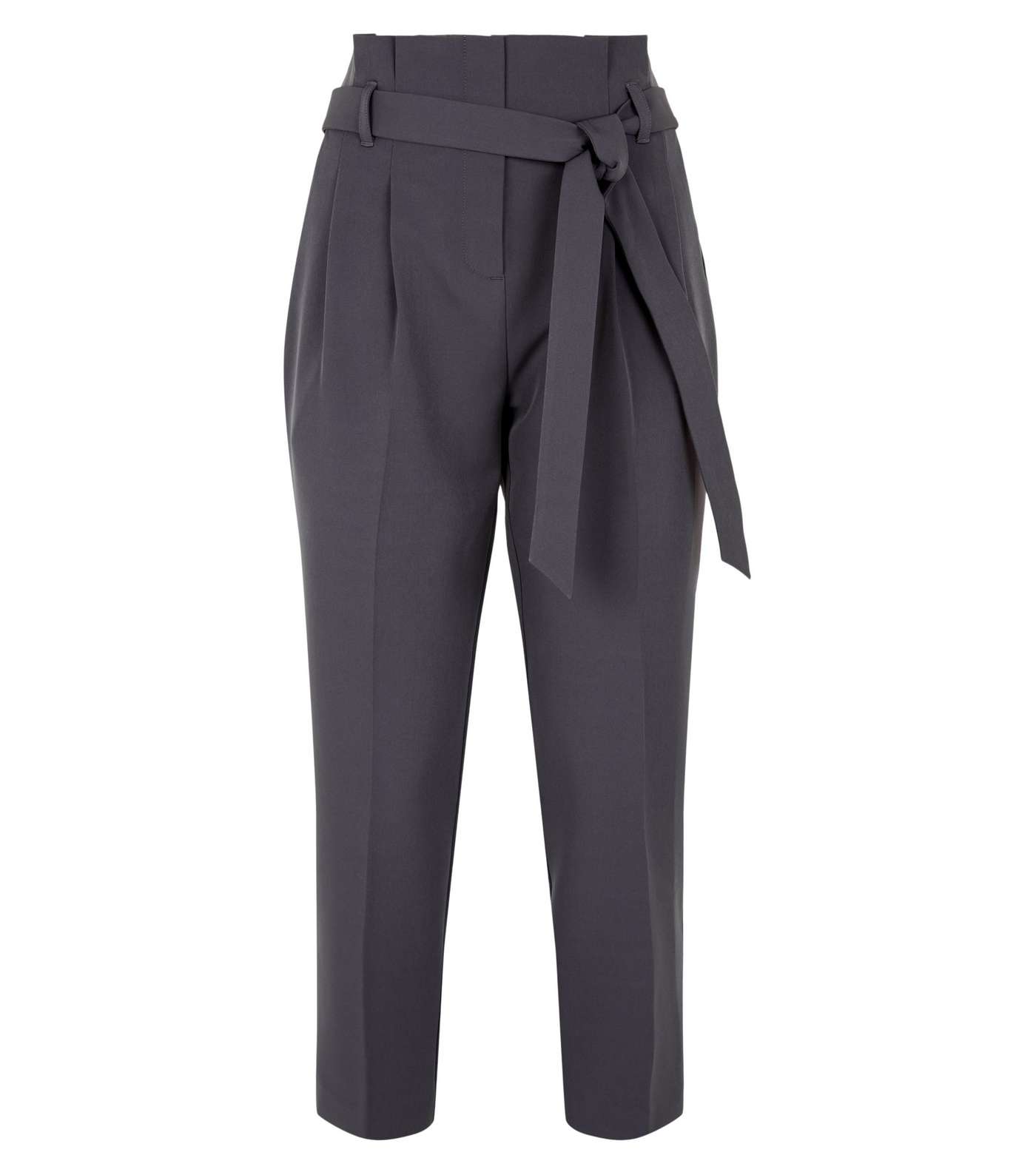 Petite Dark Grey Belted High Waist Trousers Image 5