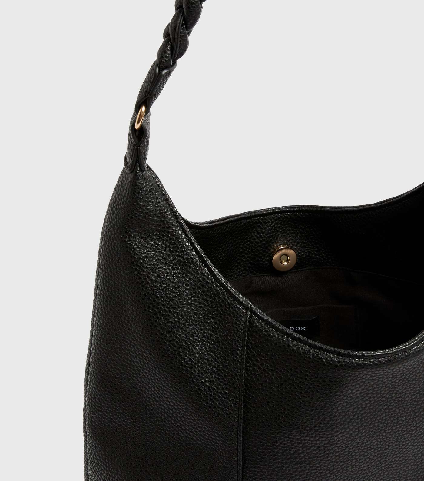 Black Leather-Look Plait Strap Scoop Tote Bag Image 4