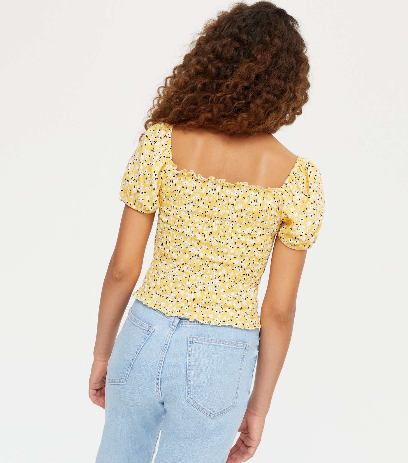 Girls Yellow Floral Square Neck Top Image 3