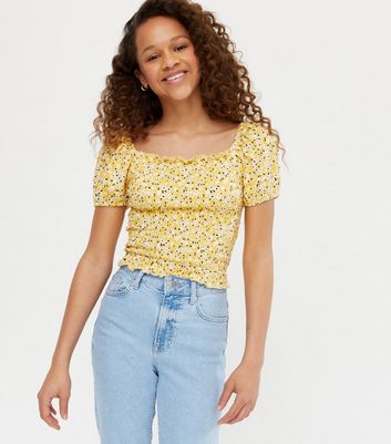yellow square neck top