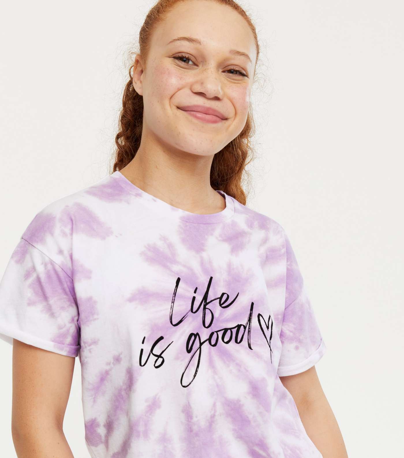 Girls Purple Tie Dye Life Is Good Logo T-Shirt Image 4