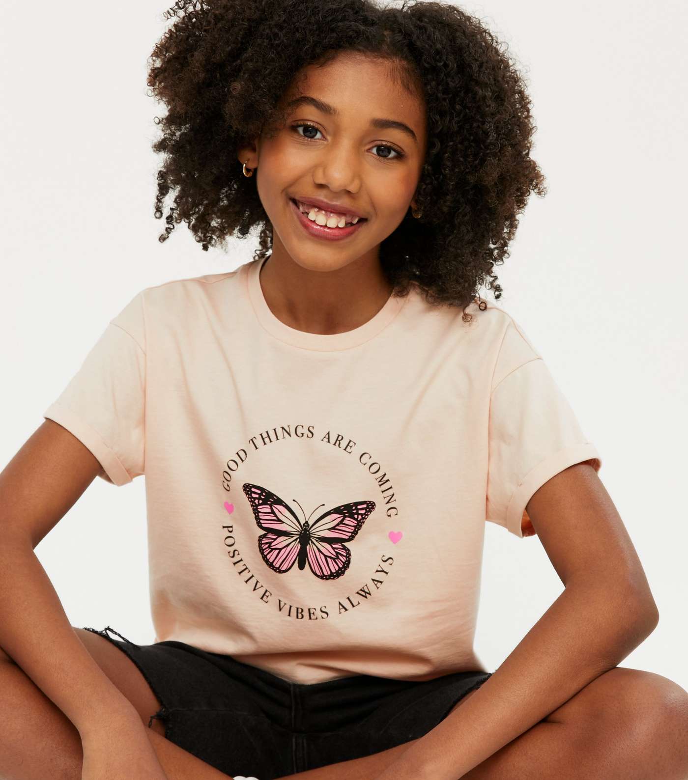 Girls Light Brown Butterfly Logo T-Shirt Image 4