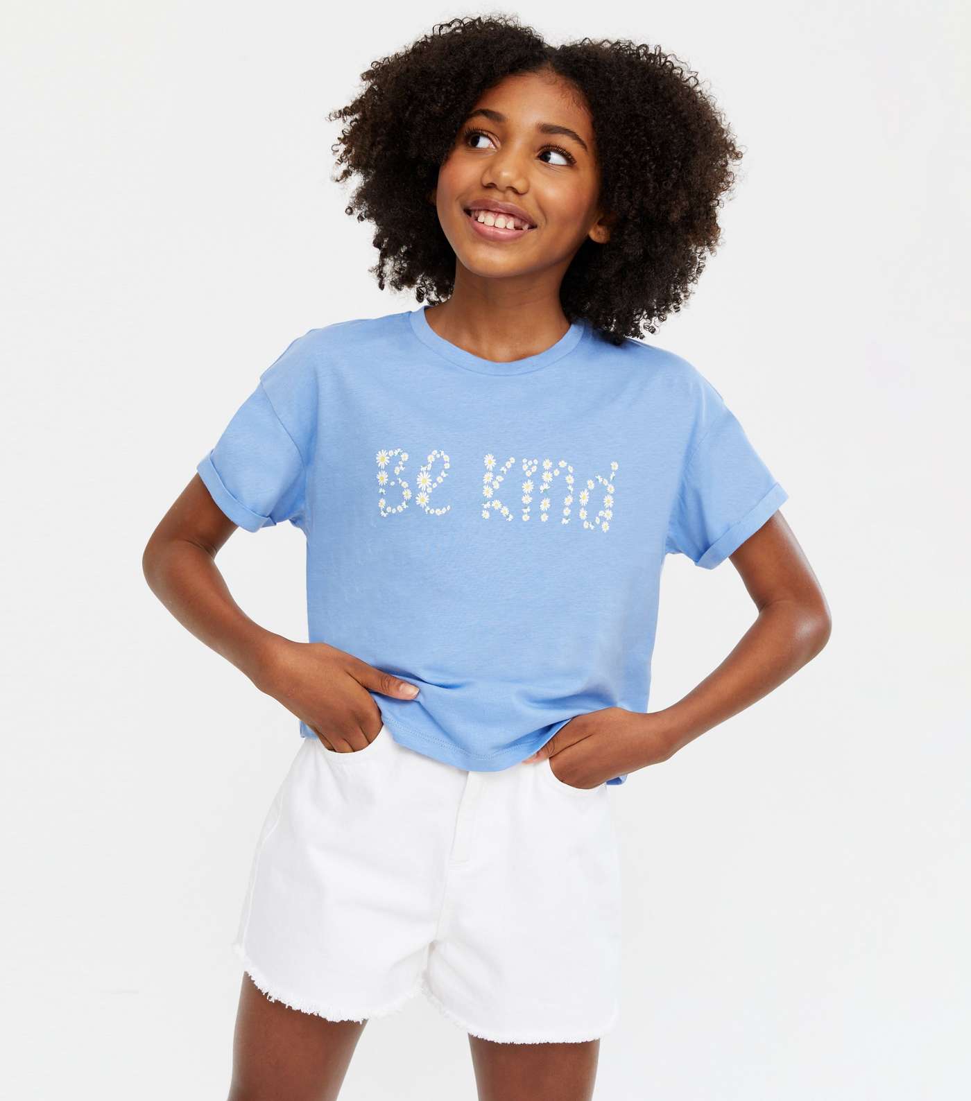 Girls Pale Blue Daisy Be Kind Logo T-Shirt