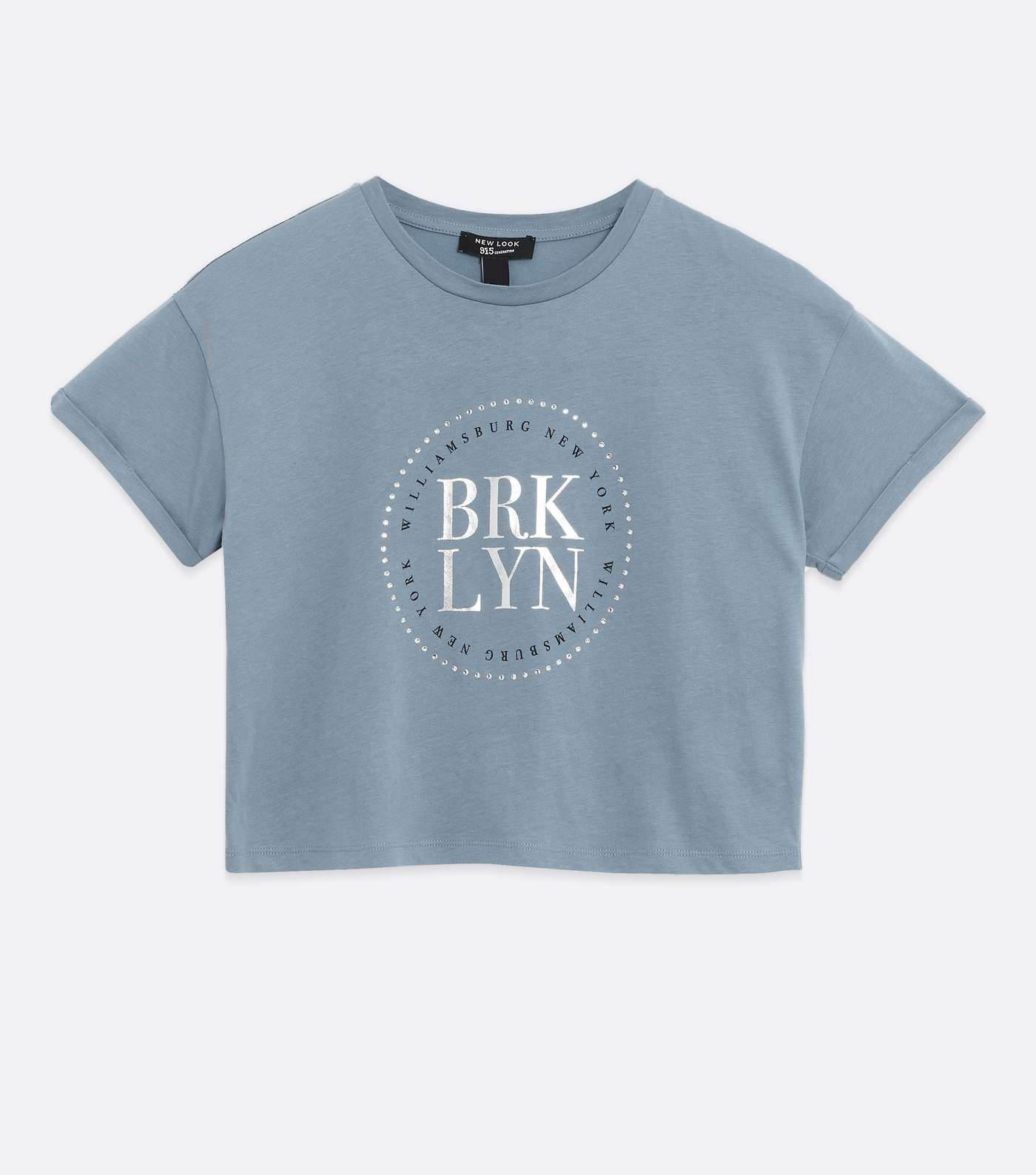 Girls Blue BRKLYN Metallic Logo T-Shirt Image 5
