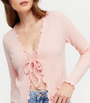 pink tie front cardigan