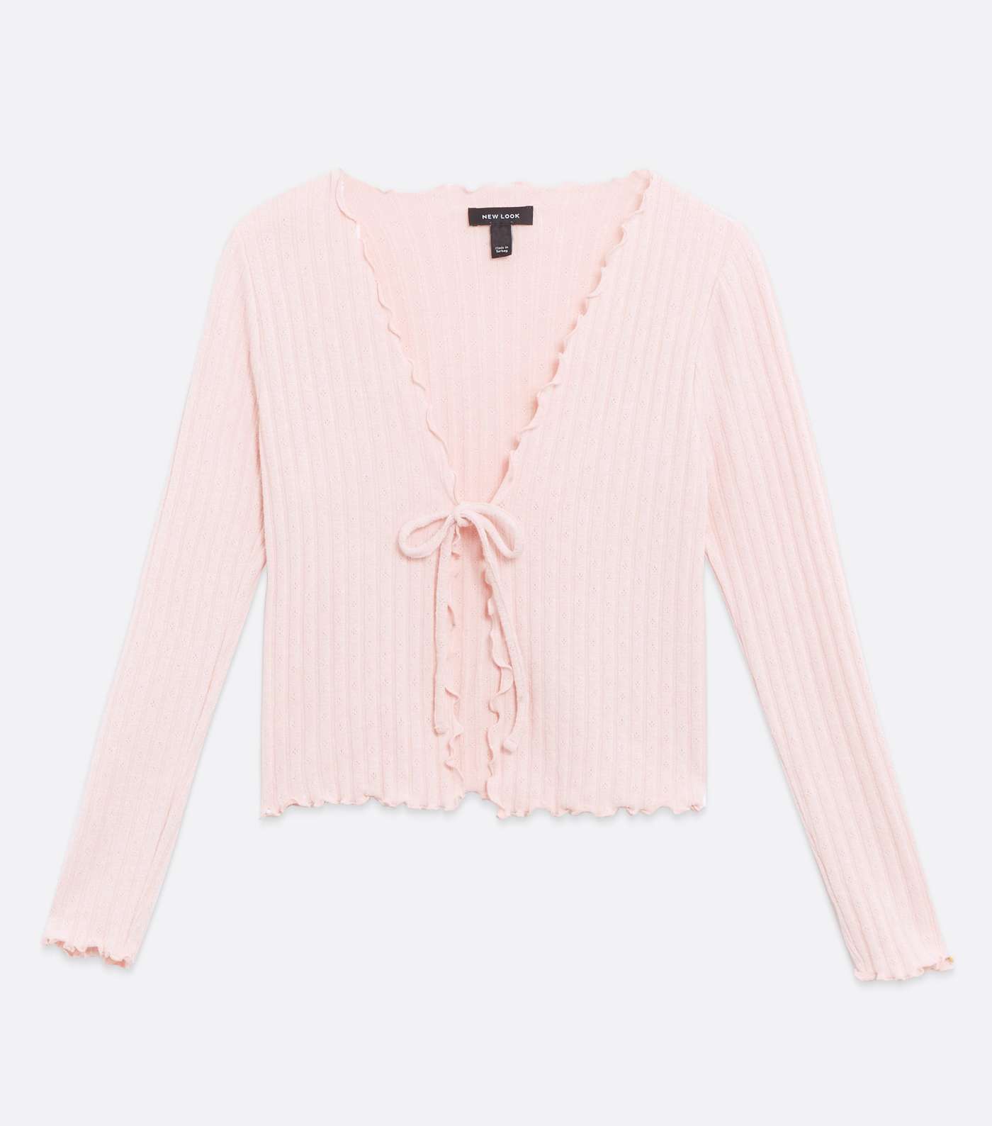 Mid Pink Ribbed Fine Knit Tie Front Cardigan Image 5