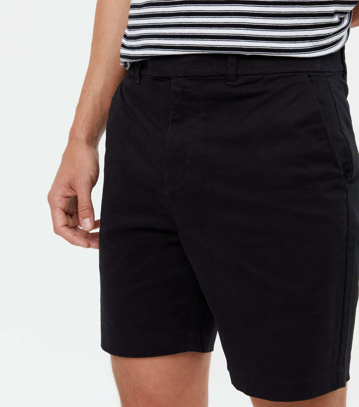 Black Cotton Blend Chino Shorts Image 3