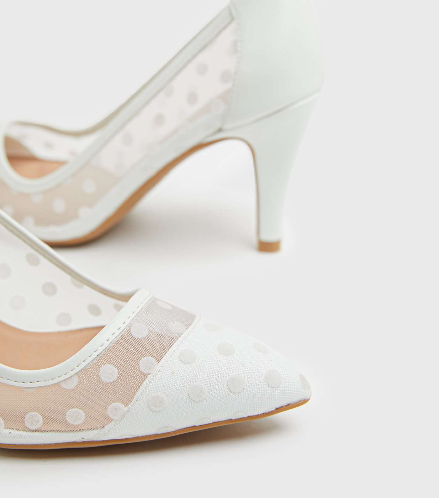 Wide Fit White Spot Mesh Stiletto Court Shoes Image 3