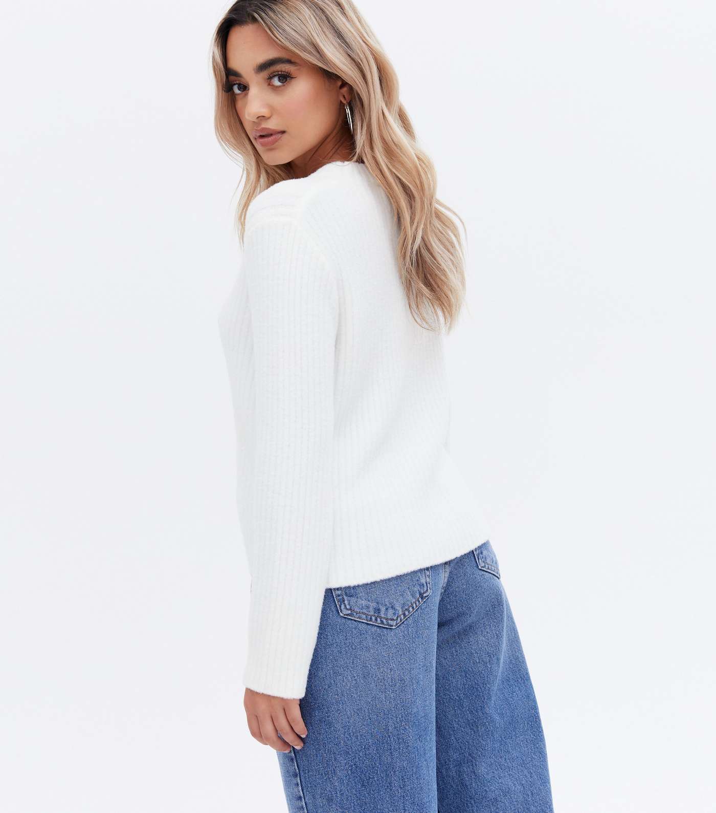 Petite Off White Fluffy Ribbed Jumper Image 4