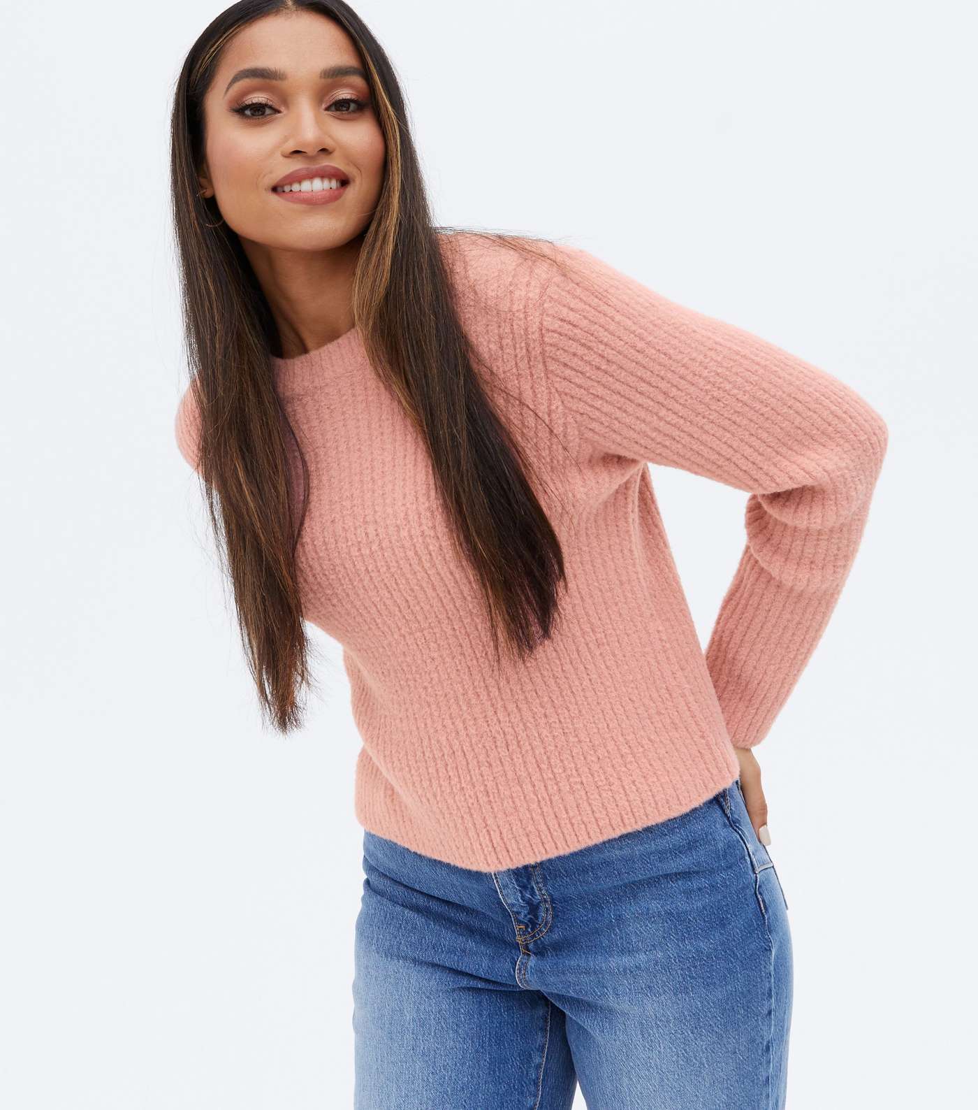 Petite Pink Fluffy Ribbed Jumper