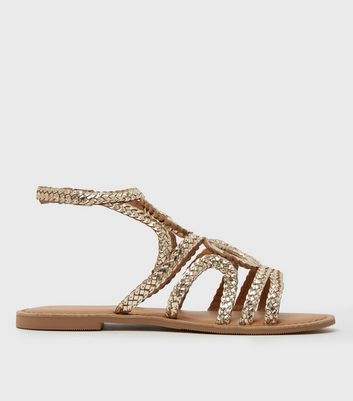 Gold leather sandals on sale flats