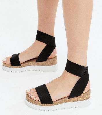 Black Elastic Strap Footbed Wedge Sandals New Look