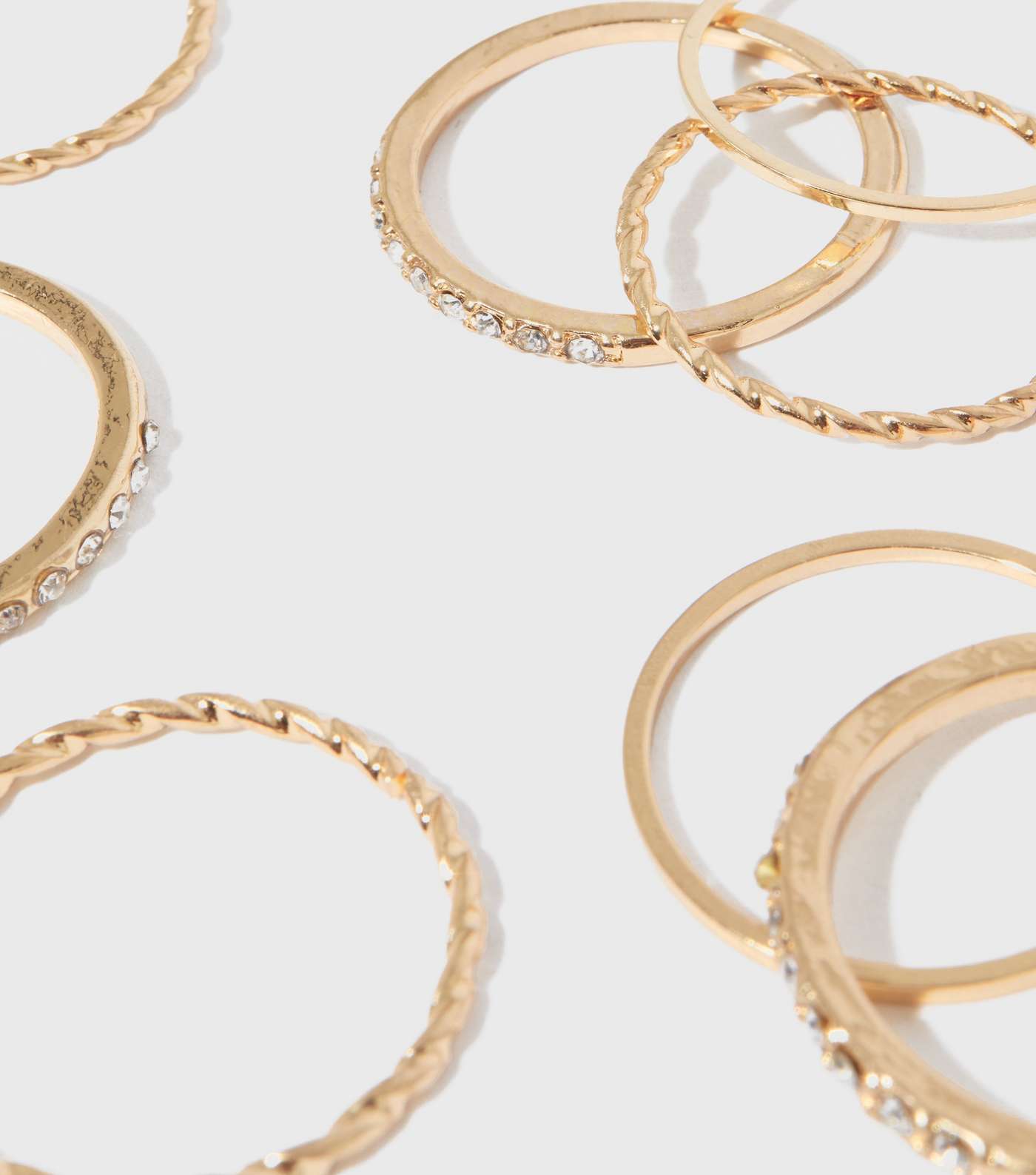 9 Pack Gold Diamanté Minimal Rings
