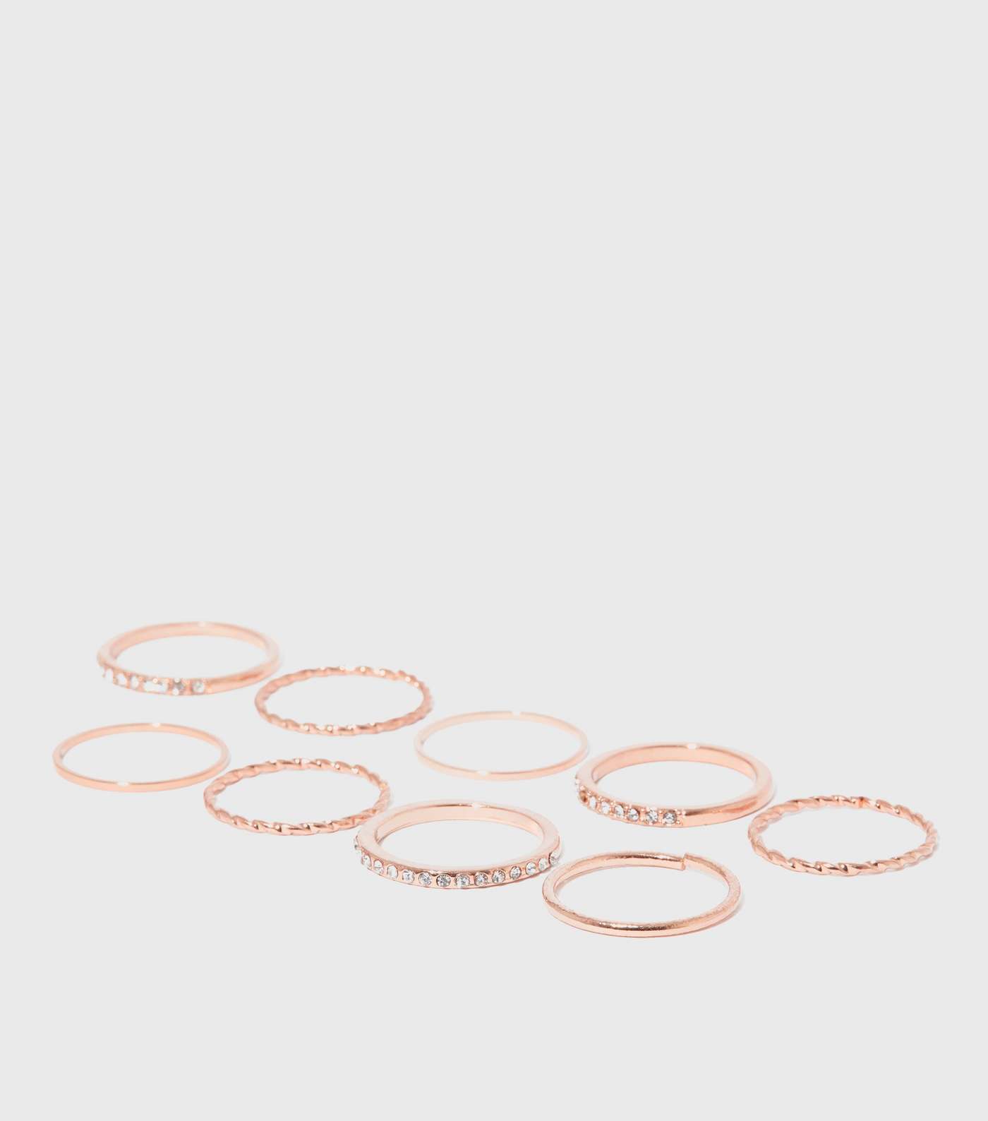9 Pack Rose Gold Diamanté Minimal Rings Image 2