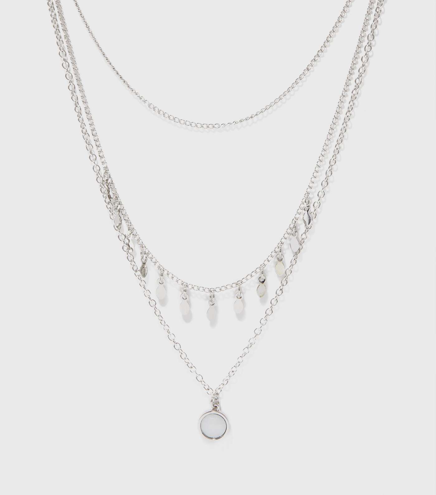 Silver Faux Semi Precious Stone Layered Necklace