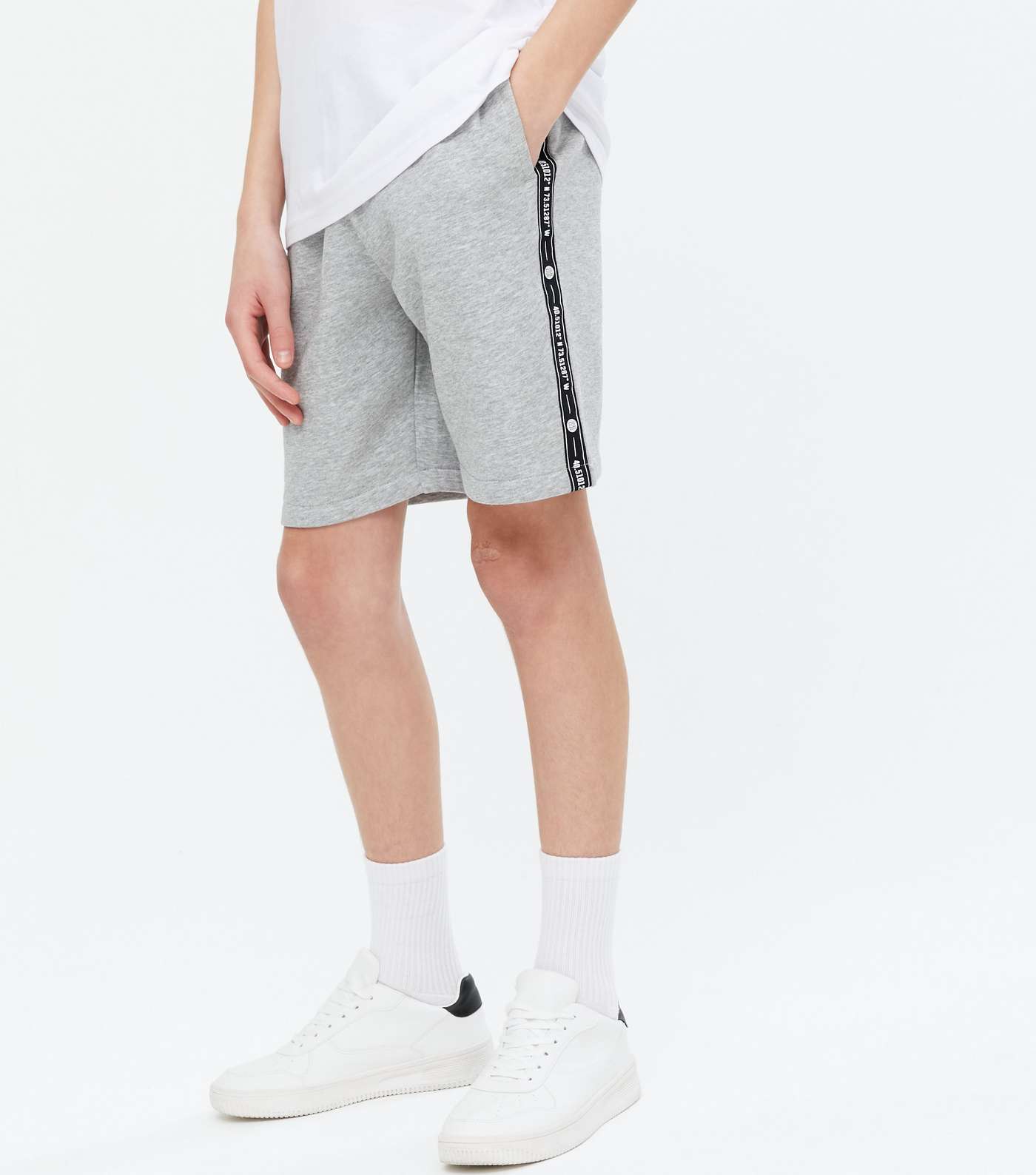 Boys Grey Marl Logo Side Stripe Shorts Image 2