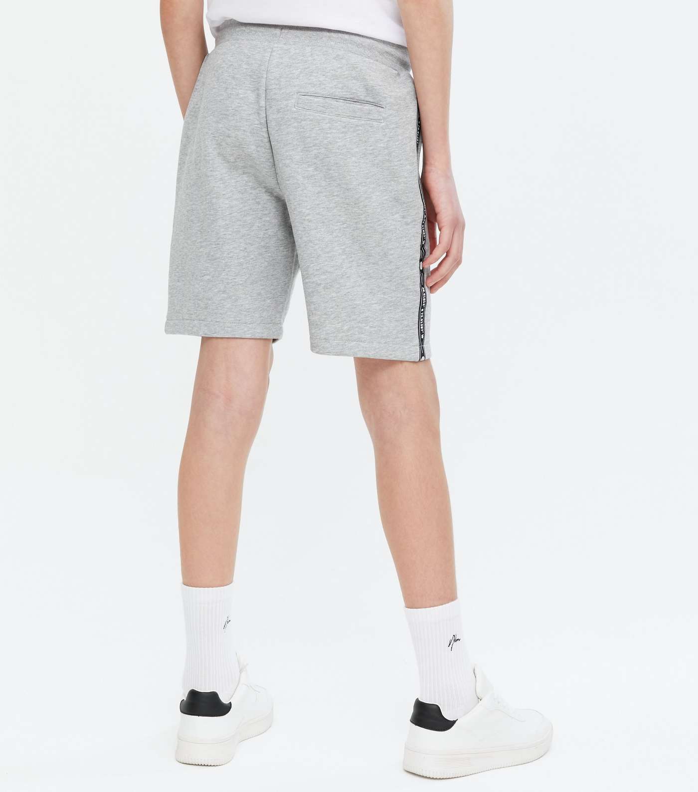 Boys Grey Marl Logo Side Stripe Shorts Image 4