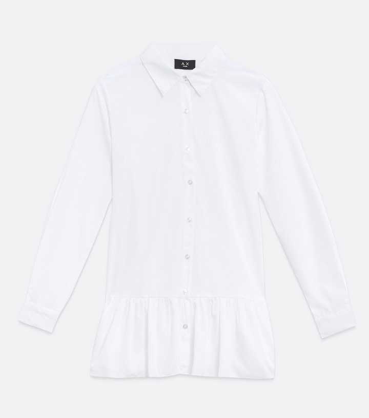 White Frill Hem Shirt Dress