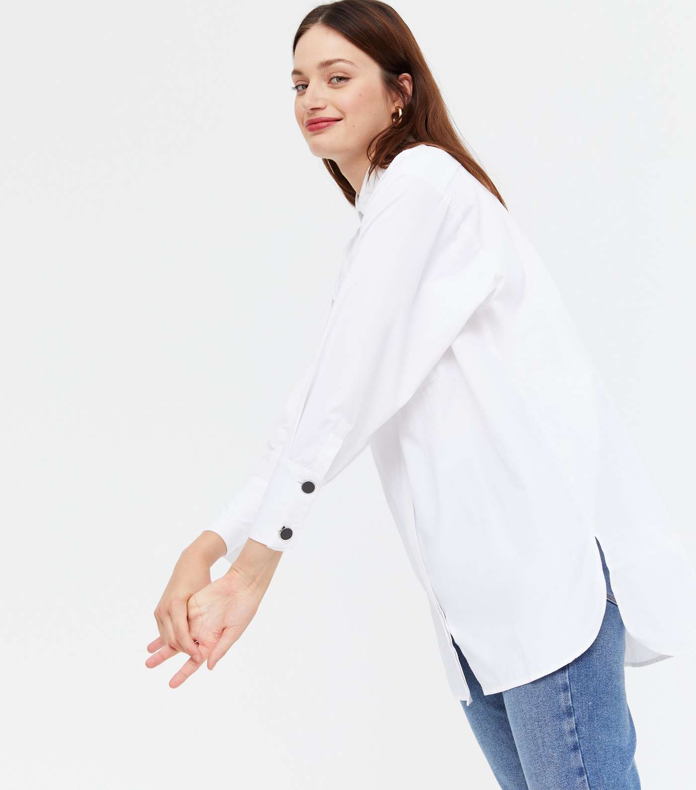 Blue Vanilla White Button Sleeve Oversized Shirt Image 3
