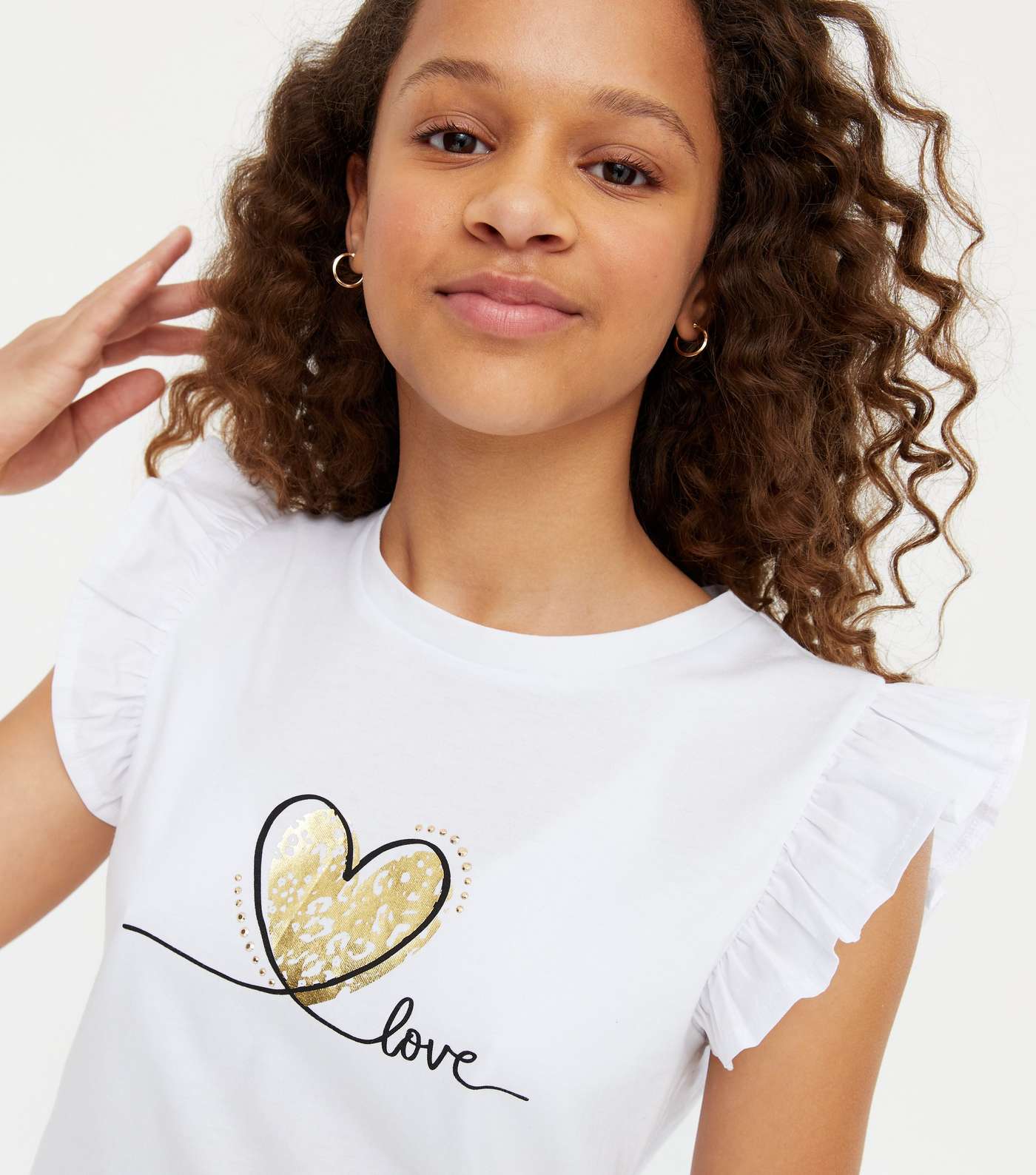 Girls White Metallic Love Logo Frill T-Shirt Image 4