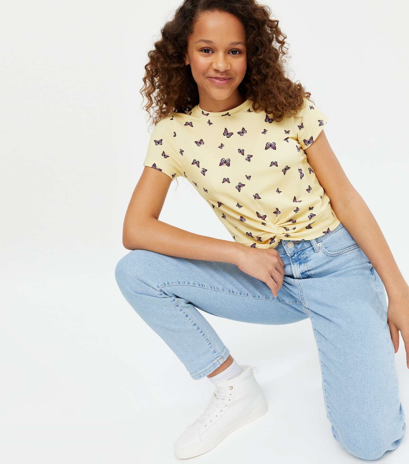 Girls Yellow Butterfly Twist Front T-Shirt Image 2