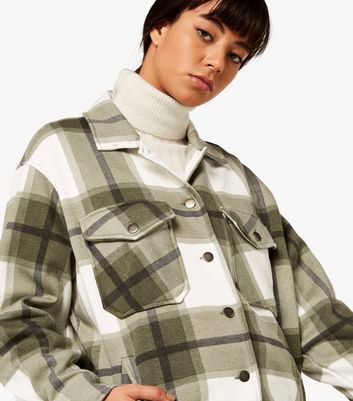 Apricot Olive Check Shacket New Look