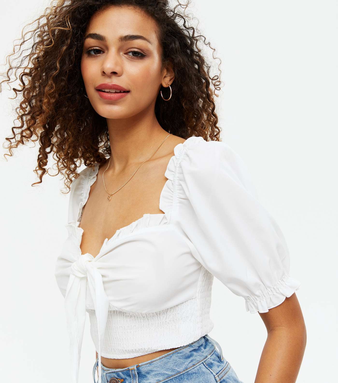 Urban Bliss White Tie Front Shirred Top