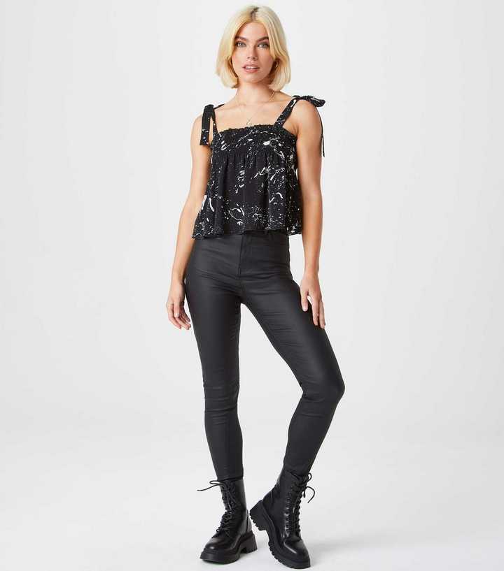 High Waisted Lace Up Leather Look Trousers