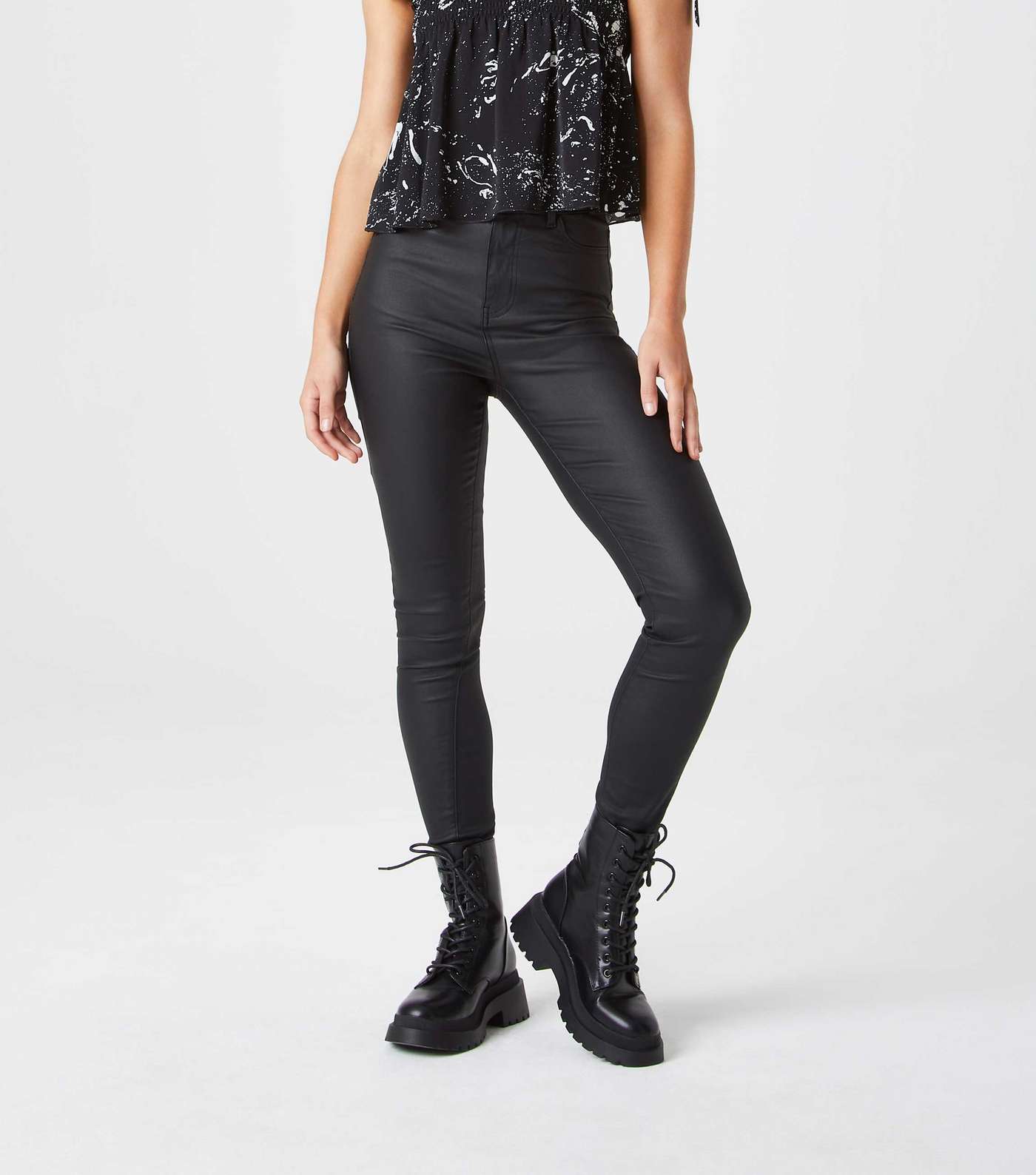 Urban Bliss Black Leather-Look High Waist Skinny Jeans  Image 2