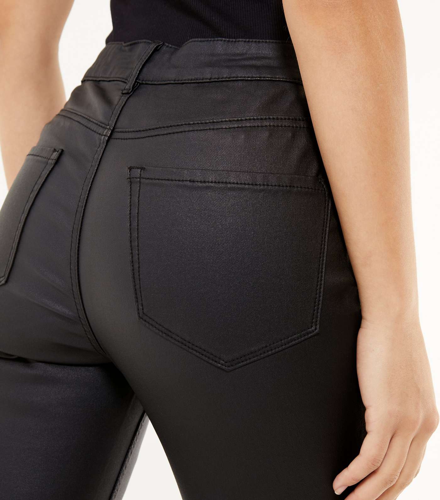 Urban Bliss Black Leather-Look High Waist Skinny Jeans  Image 4