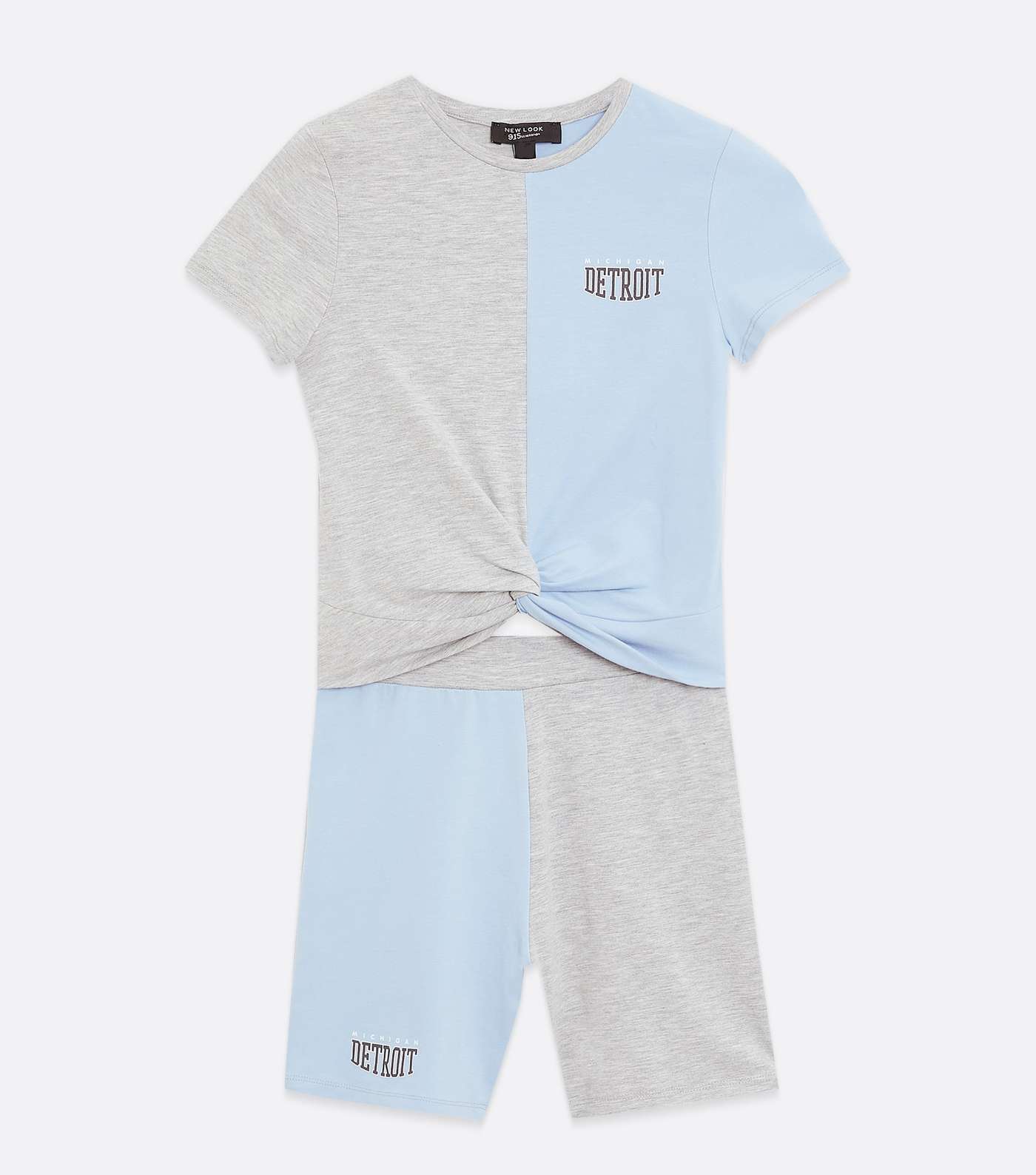 Girls Blue Colour Block Twist T-Shirt and Shorts Set Image 5